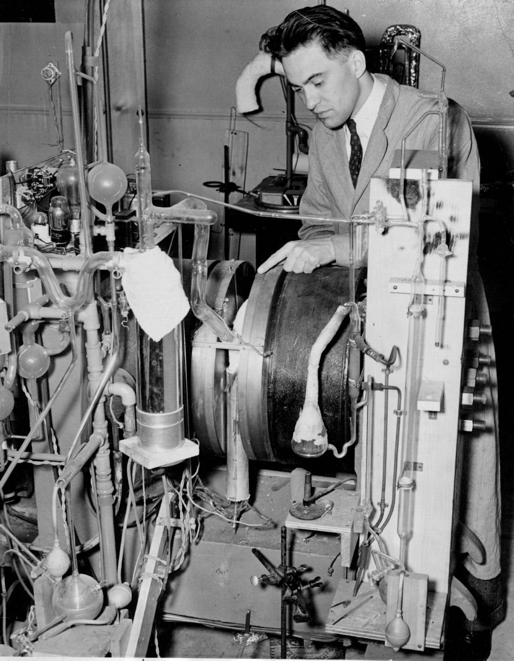 University of Minnesota Physicist Alfred Nier working on a mass spectrometer in 1940.