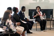 U.S. Department of Housing and Urban Development Secretary Marcia Fudge, right, appeared at an event last week with Abdi Warsame, executive director a