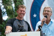 GOP gubernatorial candidate Scott Jensen, right, and lieutenant governor candidate Matt Birk outlined their education plan Tuesday at the Minnesota St