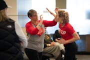 Mari Houck practiced stopping someone coming in with a hard slap with self-defense instructor Paula Meyers, a certified expert in Krav Maga, during tr