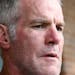 Former NFL quarterback Brett Favre spoke to the media in Jackson, Miss., Oct. 17, 2018. The Mississippi Department of Human Services on Monday dropped