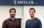 Amylyx co-founders Joshua Cohen, left, and Justin Klee in Cambridge, Mass. on Sept. 2, 2022.