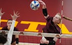 Freshman outside hitter Mckenna Wucherer, above in a Gophers practice, had 15 kills against Washington State in a 3-1 win for Minnesota on Dec. 17.