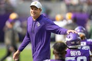 New Vikings coach Kevin O’Connell greeted players during pregame warmups during his successful — and relatively stress-free — debut last weekend