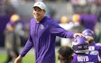 New Vikings coach Kevin O’Connell greeted players during pregame warmups during his successful — and relatively stress-free — debut last weekend