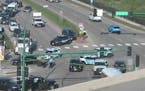 Traffic jammed up following a fatal crash on Monday, Sept. 19, 2022, at the intersection of Hwy. 10 and County Road 96 in Arden Hills.