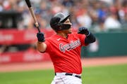 Cleveland’s Josh Naylor watched as his three-run homer soared in the first inning against the Twins on Monday.
