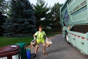 Connie Kight worked at a fast pace to recycle material from roughly 900 homes on her beat in Roseville, Minn., in September 2009. 