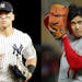 The Yankees’ Aaron Judge, left, and the Angels’ Shohei Ohtani on Friday night.