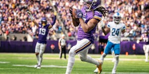 Vikings wide receiver K.J. Osborn caught the game-winning touchdown with less than a minute to play Sunday vs. the Lions.