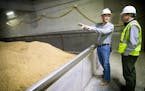 Electrical supervisor Mike Jensen talked to CEO Willie Rahr in the kiln of the new $68 million malthouse at Rahr Malting Co. in 2016.