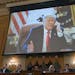 A screen displayed a photo of former President Donald Trump during the third hearing of the House Select Committee investigating the Jan. 6 attack, at