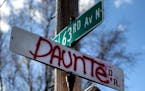 A sign with the name Daunte Dr. at 63rd Avenue north at a Vigil honoring Daunte Wright on one-year anniversary of his death Monday, April 11, in Brook