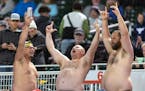 Shirtless fans drank beers in the seventh inning Tuesday, September 27, 2022, at Target Field in Minneapolis, Minn. ] CARLOS GONZALEZ • carlos.gonza