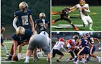 From top right: Harding-Humboldt’s Robert Htoo, slipped a tackle, the Rosemount defense took on Eden Prairie, Chanhassen QB Grant Muffenbier looked 