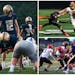 From top right: Harding-Humboldt’s Robert Htoo, slipped a tackle, the Rosemount defense took on Eden Prairie, Chanhassen QB Grant Muffenbier looked 