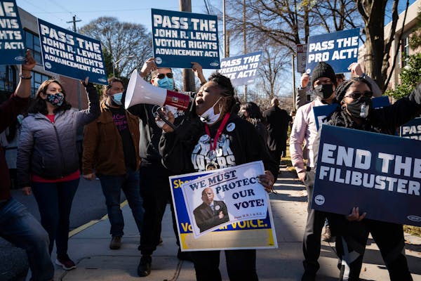 Demonstrators rally in support of voting rights in Atlanta, Jan. 11, 2022. In the new term for the U.S. Supreme Court, which begins on Monday, Oct. 3,