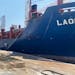 This image from video provided on Friday, July 29, 2022, shows the cargo ship Laodicea docked at a seaport in Tripoli, Lebanon. Lebanese officials rej