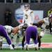 New Orleans Saints place kicker Wil Lutz (3) prepares to take a field goal near the end of an NFL match between Minnesota Vikings and New Orleans Sain