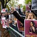 Protesters demonstrate during the global protest against the Iranian regime in front of the Iranian embassy in Bern, Switzerland, Saturday, Oct. 1, 20