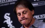 White Sox manager Tony La Russa paused as he reads from a statement announcing his retirement from the team because of medical reason before a game ag