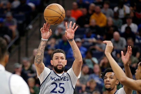 Timberwolves guard Austin Rivers took part in a drill during the team’s open practice in front of fans Saturday.