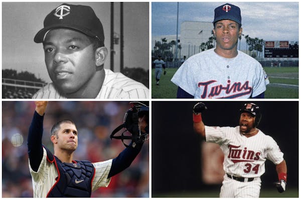 Luis Arraez became the fifth different Twin to win the American League batting title Wednesday, joining (clockwise from top left) Tony Oliva, Rod Care