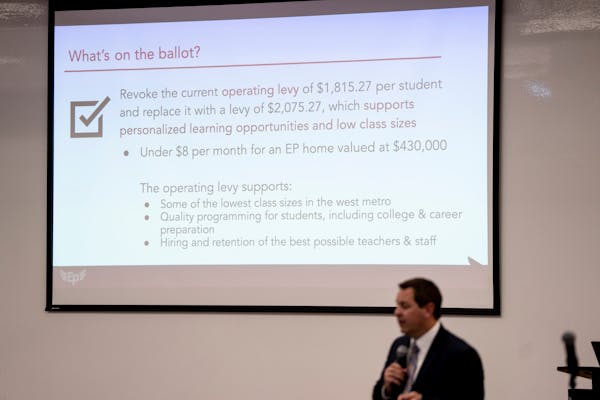 Superintendent Joshua Swanson gave a presentation during a question and answer session for community members about the coming levy in the next electio
