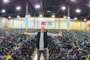 Free Bikes 4 Kidz Founder Terry Esau shows off the more than 9,000 used bicycles collected. Source: Free Bikes 4 Kidz