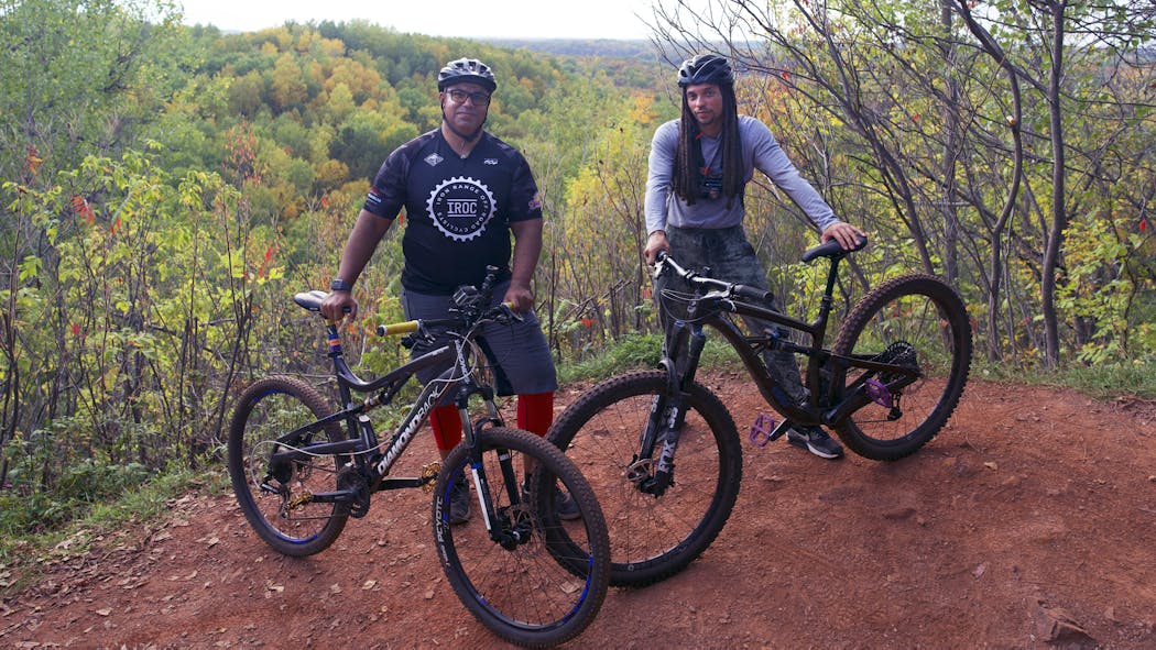 Chance York, right, mountain biking with Gunnar Carlson at Cuyuna Country State Recreation Area.