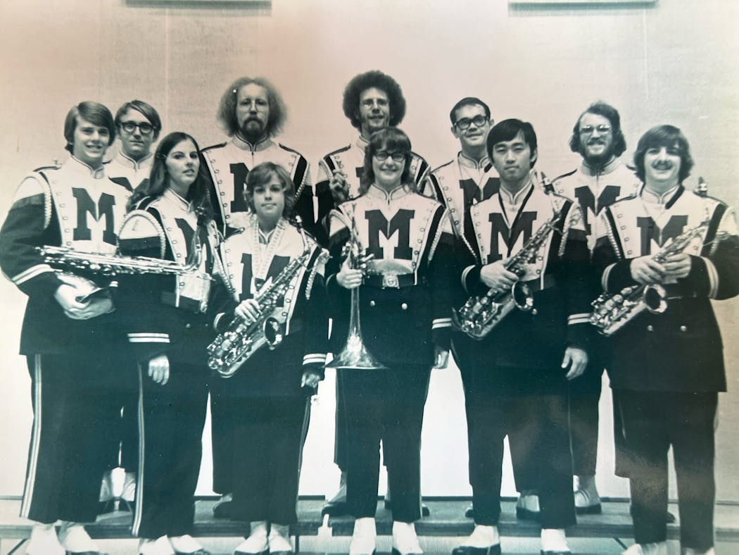 Marilee Johnson, second from left in front row, posed for a photo after she joined the U’s marching band in 1972. “Respectfully,” she said, when asked how her male counterparts treated her after women were finally admitted.