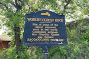 The “World’s Oldest Rock” historical marker in Granite Falls.