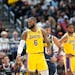 Los Angeles Lakers forward LeBron James (6) in the second half of an NBA basketball game Wednesday, Oct. 26, 2022, in Denver. (AP Photo/David Zalubows