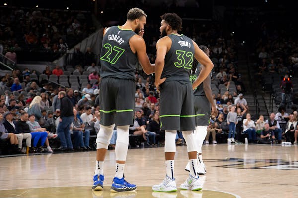 Rudy Gobert and Karl-Anthony Towns, shown during a game earlier this season.