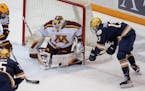 Gophers goalie Justen Close stopped a Notre Dame shot when the teams met Nov. 4 in Minneapolis.