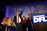 Gov. Tim Walz took the stage after winning re-election at the DFL election night victory party. 