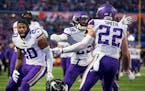 The Vikings celebrated after taking the lead late in the fourth quarter against the Bills on an Eric Kendricks fumble recovery touchdown.