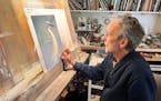 Joe Hautman, winner of the 2022 federal duck stamp conteat — his sixth such win — at work in his Twin Cities suburban home studio.