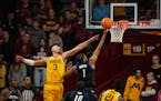 Dawson Garcia, left, leads the Gophers in points (15.8) and rebounds (6.7) this season.