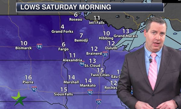Evening forecast: Low of 15; cloudy and cold, with some late-night flurries possible