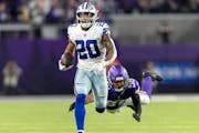 Dallas’ Tony Pollard had a field day against the Vikings, leaving linebacker Jordan Hicks in the dust for a touchdown in the third quarter.