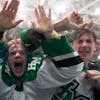 A win is so much sweeter when celebrated with friends. The Hill-Murray boys’ hockey team rushed the boards by the student section after their 5-0 wi