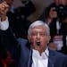 Presidential candidate Andres Manuel Lopez Obrador delivers his victory speech in Mexico City’s main square, the Zocalo, Sunday, July 1, 2018. Lopez