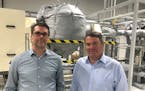 Niron Magnetics Chief Operating Officer John Larson, left, and Chief Executive Andy Blackburn at Niron’s prototype manufacturing facility in northea