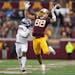 Minnesota tight end Brevyn Spann-Ford, above vs. Northwestern, led the Gophers in receiving yards in a win over Wisconsin on Saturday.