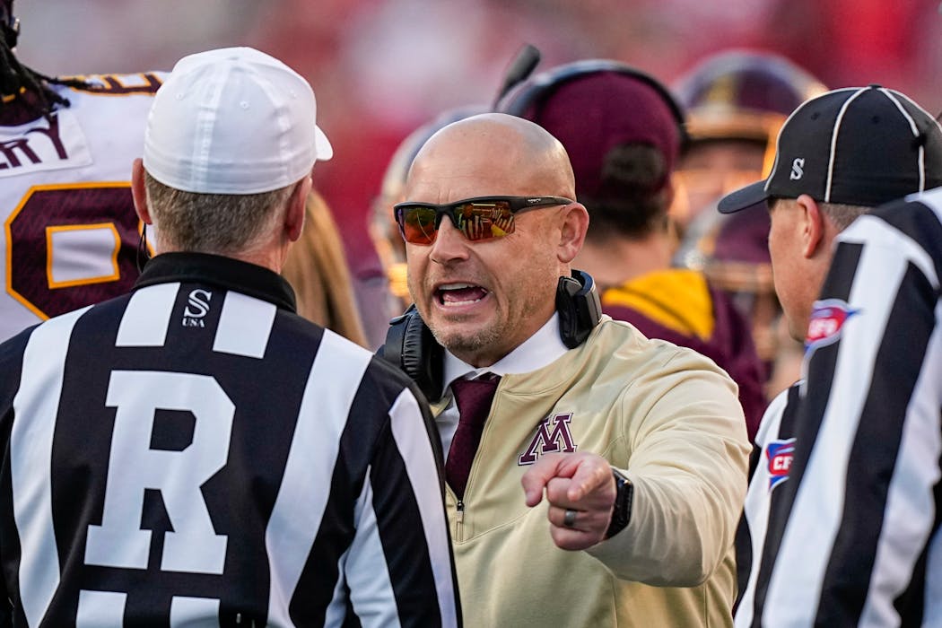 P.J. Fleck: fired up during Saturday’s win at Wisconsin, and after. 