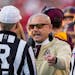Gophers coach P.J. Fleck talked with officials during a timeout in the first half Saturday against Wisconsin.