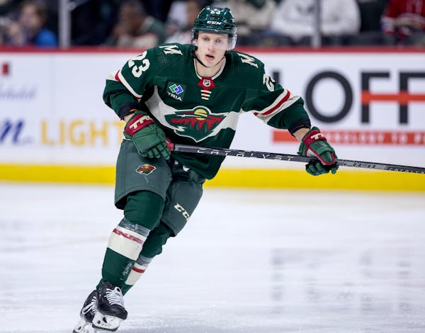 Marco Rossi, shown skating against Montreal in a Nov. 1 Wild game, has four points in two games since being sent down to Iowa.