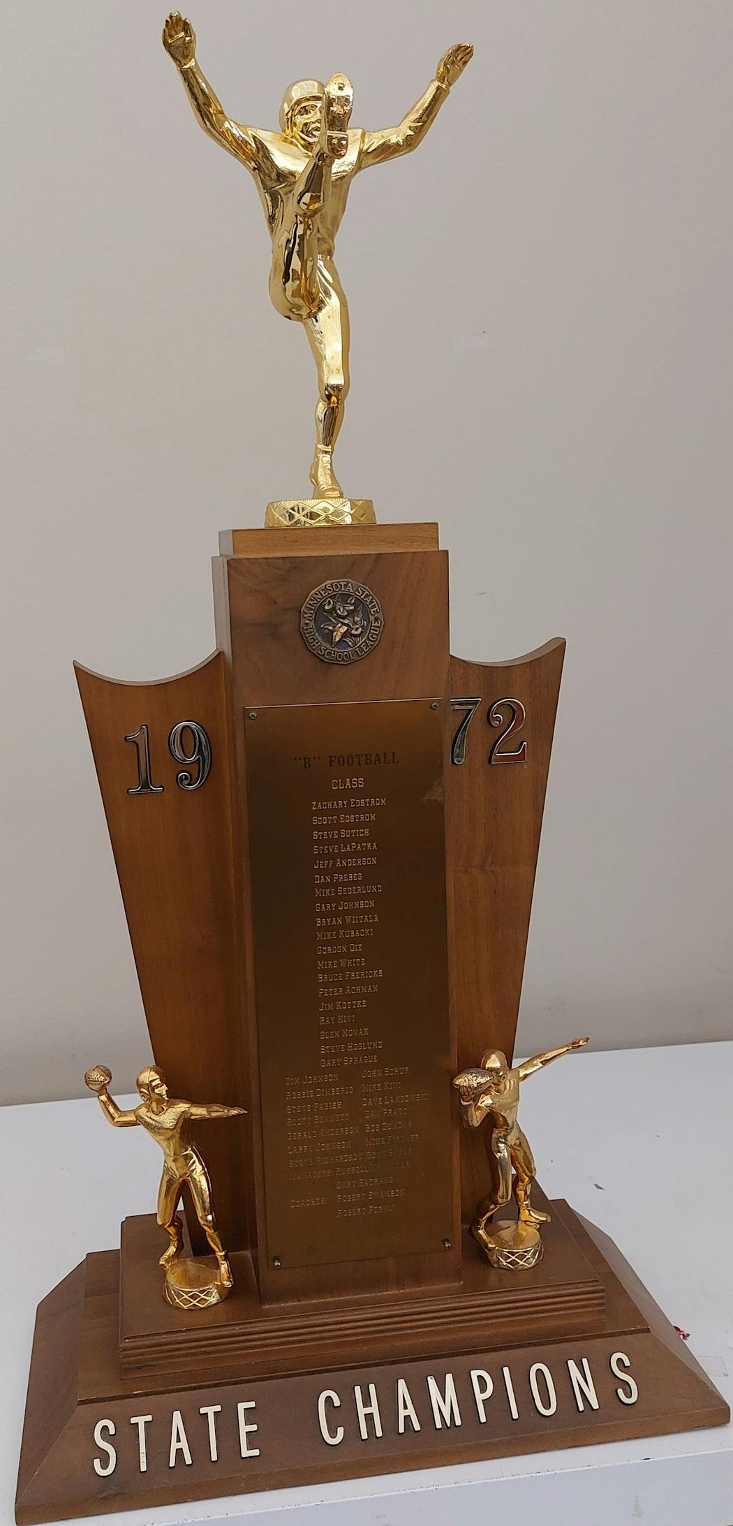 Mountain Iron’s 1972 Class B champions trophy. Now, 50 years later, Mountain Iron-Buhl is hoping for a repeat. The Rangers play Spring Grove for the Nine-Man title on Saturday.