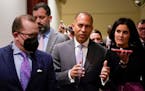 FILE - Rep. Hakeem Jeffries, D-N.Y., talks with reporters on Capitol Hill in Washington, on Nov. 17, 2022.